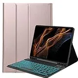 YHFZR Tastatur Hülle für Samsung Galaxy Tab S8 Ultra, [Deutsches QWERTZ] Slim Hülle mit 7 Farben Beleuchtung Kabellose Tastatur mit Schützhülle für Samsung Tab S8 Ultra 14,6'' X900/X906, Roségold-A