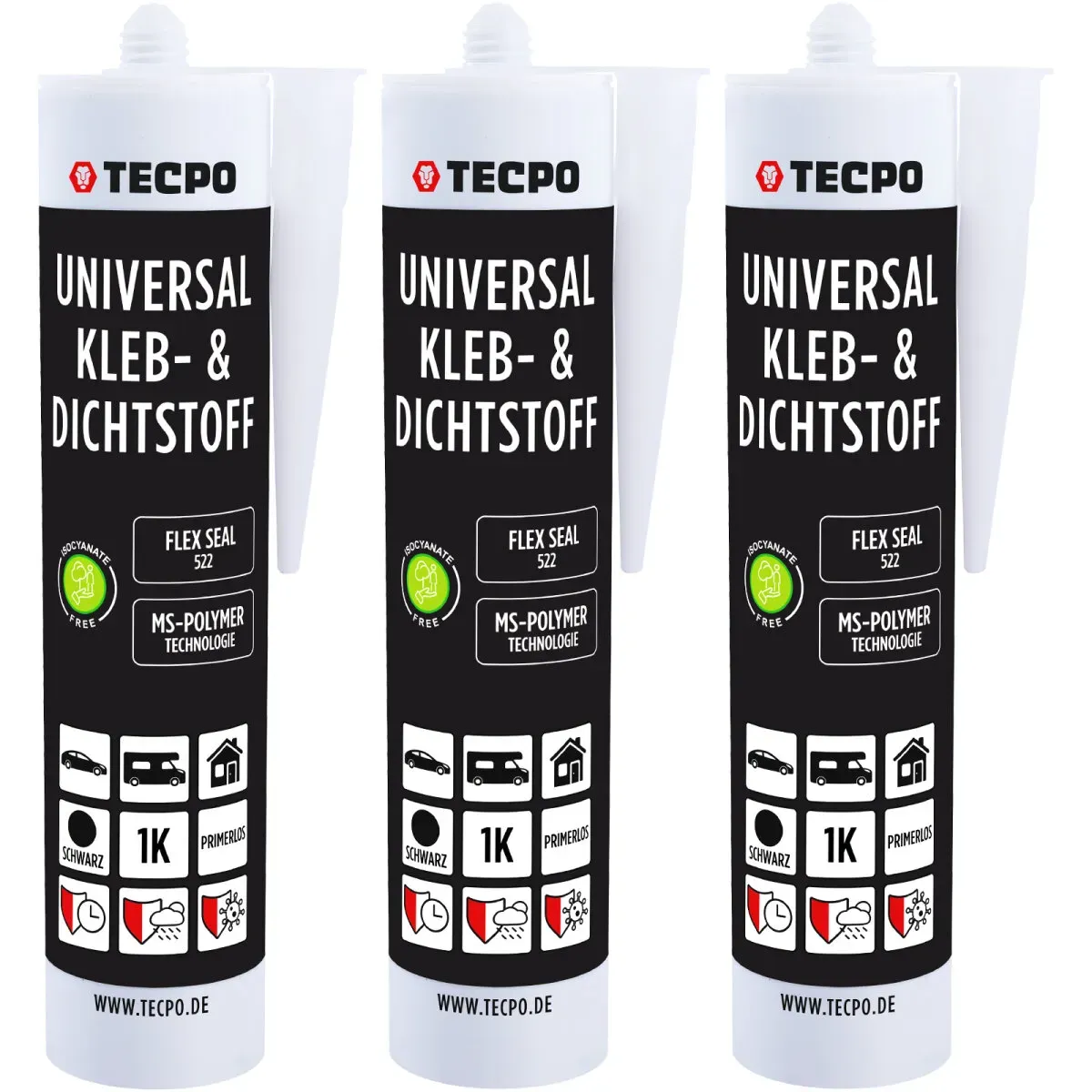 3x TECPO Universal Klebe- und Dichtstoff FLEX SEAL 522 SCHWARZ 1K...