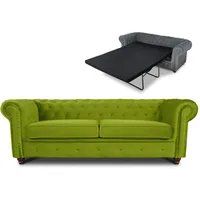 Schlafsofa Chesterfield Asti Bis 3-Sitzer, Sofa mit Schlaffunktion, Couch 3-er, Couchgarnitur, Sofagarnitur, Holzfüße, Polstersofa (Hellgrün (Velvet 75))