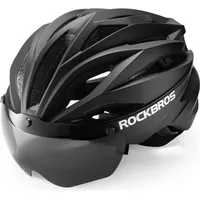 ROCKBROS Fahrradhelm mit Visier, abnehmbarer UV-Schutzbrille, Unisex Schwarz