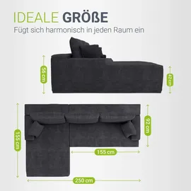 Juskys Eckcouch Cord 3-Sitzer Dunkelgrau