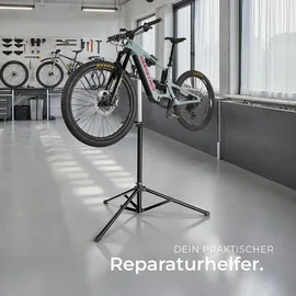 Tectake Fahrradmontageständer klappbar Belastbarkeit 50 kg lackschonend mit Vorderrad-Stabilisator und Werkzeugablage