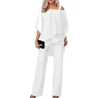 Godoboo Hosenanzug Damen 2 Teiliges Set Spitze Chiffon Shirt Und Hohe Hosenanzug Tüll Abendanzug Sets Hosenanzug Cocktail Party Spitzen Vintage Lange Hose Abendanzug Outfit - M