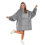 Good Nite kuscheldecke mit Ärmeln Hoodie Decke mit Ärmeln Pullover Decke Damen Kapuzenpulli in Übergröße mit Taschen Sherpa Snuggle Blankets Grau
