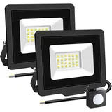 RIGIDON 2x 20W Aussenleuchte Bewegungsmelder Led Strahler, Außen Led Lampe, 2000LM 6000K Kaltweiß Led Flutlicht Außenleuchte, Wasserdicht Außen-Leuchte Flutlicht Für Garten Garage Carport Hauswand