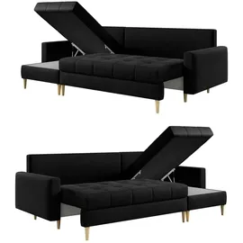 möbel punkt Ecksofa OSLO Webstoff Schwarz mit Bett Bettkasten Sofa Schlafsofa Ottomane universell Links oder Rechts