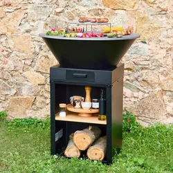 Grill-Feuerschale Ø81,5 cm, Grillrost, Holzlagerung Schwarz - sweeek
