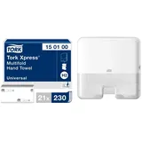 Tork Xpress Multifold Papierhandtücher 150100 - H2 Universal Falthandtücher - mehrfach gefaltet, 1-lagig, weiß - 21 x 230 Tücher & Xpress Mini Spender für Multifold Papierhandtücher 552100, weiß