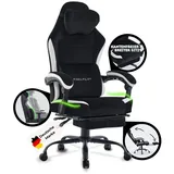 pixelpilot PixelPilot®Ergonomischer Gaming Stuhl [Atmungsaktiver Stoff] mit Fußstütze, Kopf- und Lendenwirbelstütze, PC Stuhl Bürostuhl [breite Sitzfläche] - Schwarz