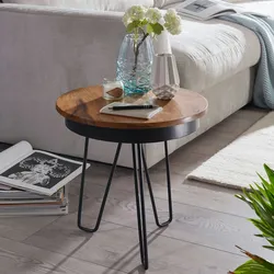 Kadima Design Sheeshamholz Metall Beistelltisch im Industrial-Stil, vielseitig einsetzbar, stabil. 43x43x45 cm
