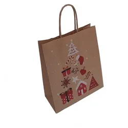 100 Papier Tragetasche Weihhnachten Kraft 90gr/qm 18+8x22 gedrehter Henkel 300St/Krt  19,13gr