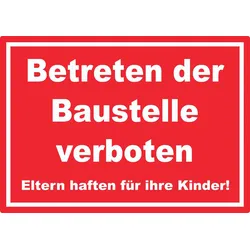 Betreten der Baustelle Aufkleber weiß-rot A2 (420x594mm)