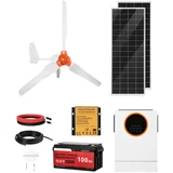 Uimoso 12V 600W Solar-Wind-Set mit 2x 100W Solarpanel und 400W Windgenerator