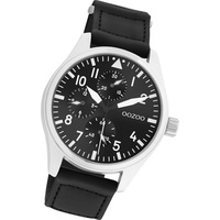 OOZOO Quarzuhr Oozoo Herren Armbanduhr Timepieces, (Analoguhr), Herrenuhr Lederarmband schwarz, rundes Gehäuse, groß (ca. 42mm) schwarz