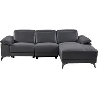 Livetastic Ecksofa, Grau, Leder, Echtleder, Rindleder, 3-Sitzer, Ottomane rechts, L-Form, 255x171 cm, Made in Europe, motorische Relaxfunktion, USB-C-Anschluss, Wohnzimmer, Sofas & Couches, Wohnlandschaften, Ecksofas