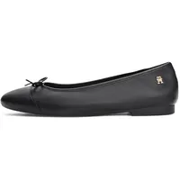 Tommy Hilfiger Damen Ballerinas Toe Cap aus Leder, Schwarz