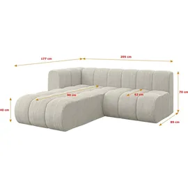altdecor Ecksofa modulares Sofa Darnel-L1 - 205x177x70 cm Creme