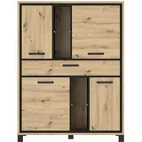 Forte Trondheim Highboard, Holzwerkstoff, Artisan Eiche kombiniert mit Schwarz Eiche, 101,1 x 161 cm