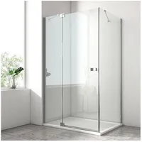 EMKE Eckdusche Eckeinstieg Pendeltür Flachen Scharnieren Duschkabine mit Seitenwand, BxT: 80x80 cm, 8mm ESG Sicherheitsglas, Höhe:190cm 80 cm x 190 cm x 80 cm