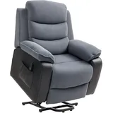 HOMCOM Fernsehsessel mit Aufstehhilfe Elektrisch Relaxsessel mit Liegefunktion, Wärmefunktion, Massagefunktion Massagesessel mit Fernbedienung, Seitentasche USB Cord-Optik TV-Sessel Dunkelgrau