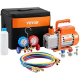 Vevor 3,5 CFM AC-Vakuumpumpe und Manometer-Set, einstufige Drehschieber-HVAC-Luftvakuumpumpe, A/C-Kältemittelverteiler-Manometer-Kit, mit Schläuchen, Klimaanlagenkühlung für R134a, R12, R22, R502a