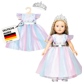 Heless 1130 - Kleid für Puppen im Design Fee und Einhorn mit silberner Krone, Größe 28 - 35 cm