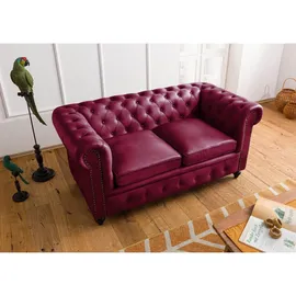 Massivmoebel24 Couch Leder 2-Sitzer Rot
