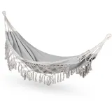 outtec Hängematte 200x150cm, bis 200 kg, für 1-2 Personen, aus Baumwolle, für Garten, Balkon & Terrasse, Atmungsaktiv, Grau