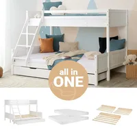Homestyle4u Etagenbett mit 2 Matratzen und Bettkasten 90x200 und