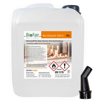 BioFair Bioethanol - 100% Reiner Brennstoff - Bioethanol für Bioethanolkamin, Ethanol Tischkamin, Wandkamin Indoor - 10 Liter