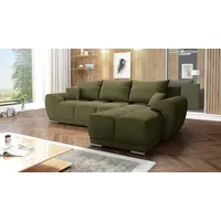 Velvet Ecksofa in L-Form – Olive Sofa – Couch mit Stauraum und Kissen - Ausziehbares Schlafsofa – Sofa mit Schlaffunktion - Schlafsofa mit Be... - Grün