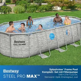 BESTWAY Power Steel Frame Pool oval Set 549 x 274 x 122 cm inkl. Filterpumpe (3-tlg.)