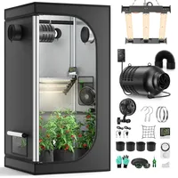 MINENICE Growzelt Komplettset mit M1500 LED Vollspektrum Grow Lampe 80x80x160cm Grow Tent 4" 215 CFM 3000RPM Ruhiges und Effizientes Belüftungssatz, 4-Gang-Lüfter, Hydroponics Indoor Growing Tent Set