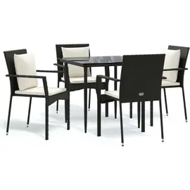 vidaXL Polyrattan Garten-Essgruppe 5-tlg. schwarz inkl. Kissen 3185096