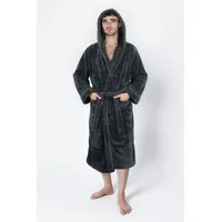 my home Unisex-Bademantel Lillou, ideal für Sauna & Spa, Hotelbademantel, Morgenmantel, Langform, Microfaser, Kapuze, Gürtel, kuschelig weicher Fleece, plüsch, für Damen und Herren, XS-3XL grau XS | 120 cm