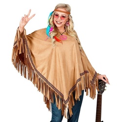 Fun World Kostüm Poncho braun, Leichter Überwurf mit Fransen zur Kombination als Hippie braun