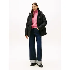 Tommy Hilfiger Tommy Jeans Tjw HOODED MIDI Jacket Dw0dw21626 Pufferjacke, Black (Black), XL (46), schwarz, Web, Obermaterial: 100% Nylon, unifarben, regular fit wadenlang, Jacken Steppjacke