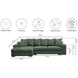 kaiser möbel Ecksofa mit schlaffunktion und bettkasten, Sofa L-form, Couch L-form Gabon stoff Zoom Grün Ottomane Links - Grün