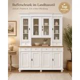 Wohnpalast Buffet Premium Küchenschrank Buffetschrank Landhaus Massivholz mit Türen und beige|schwarz