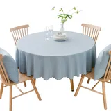 BHOMTY Runde Tischdecke aus Baumwolle und Leinen, schmutzabweisend, geeignet für Esstische, Couchtische, Balkone und Gärten Hellblau, Durchmesser 180 cm