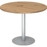 bümö Besprechungstisch, Esstisch klein, Tisch rund 100 cm - Kleiner Esstisch Asteiche, Rundtisch Esstisch 2 Personen mit Holz-Platte, Säule aus Metall in Silber, Konferenztisch, Bistrotisch