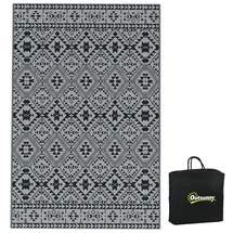 Outsunny Outdoor-Teppich, Kunststoffteppich Wasserabweisender Wendeteppich, Grau,