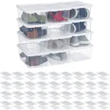 48 x Schuhbox Kunststoff, stapelbar, durchsichtige Aufbewahrungsboxen mit Deckel, HxBxT: 12,5 x20 x 34,5 cm, weiß