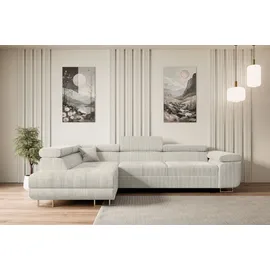 altdecor Ecksofa Cord mit Schlaffunktion 2-Sitzer Creme