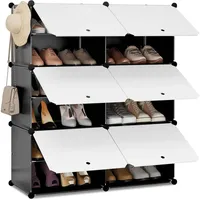 Woltu Schuhregal, Weiß, Schwarz, Kunststoff, Metall, 6 Fächern, Schuhaufbewahrung