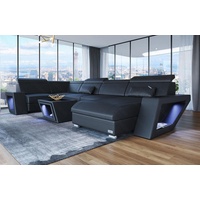 Sofa Dreams Wohnlandschaft Ledersofa Catania U Form Couch Leder Sofa, mit LED, wahlweise mit Bettfunktion als Schlafsofa, Designersofa schwarz
