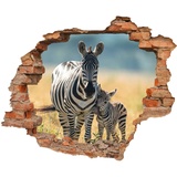 WallSpirit WCB Wandtattoo - Wanddurchbruch mit Aussicht auf Zebra Fohlen 90 x 74 cm Wandaufkleber