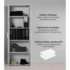mokebo Mehrzweckschrank Grau, 4 Fächer, 60x180x34 cm, Waschküche, Mehrzweckschränke