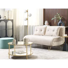 Beliani Schlafsofa Stoff 2-Sitzer Beige