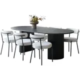 VCM ebuy24 Essgruppe Esstisch 100x210 cm Dunkelbraun und 6 Stühle Bouclé Weiß.